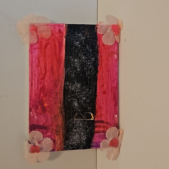 HAND CRAFTED 5 x 7 Barbie Core Abstract Painting Art Room Decor Unique Upcycled - Picture 4 of 17